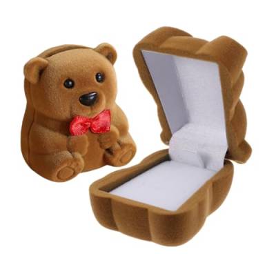 Vaguelly 2 Stück Bär Schmuckschatulle Ohrring Lagerung Anzeige Miniatur klein Fall mit schmuckkästen schmuckkasten schmuckkästchen Ring-Organizer Aufbewahrungsbox für Ringe Flanell Coffee von Vaguelly